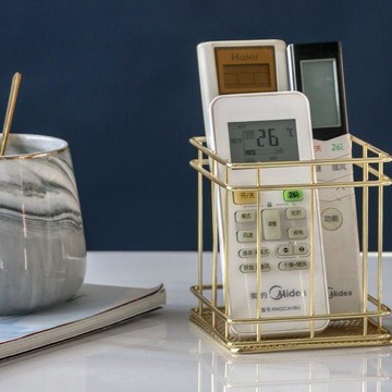 ✅【臺灣出貨】金色ins桌面收納盒遙控器儲物盒辦公室電腦雜物整理多功能置物盒