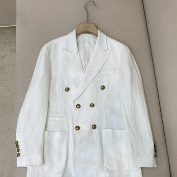 2025新款韓版修身亞麻西服套裝男 春秋透氣休閑西裝外套潮歐洲風鑫弘-錦衣華服