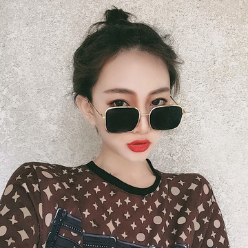 現貨-歐美復古小方框網紅墨鏡女小臉韓版男士開車太陽鏡防紫外線街拍潮-370