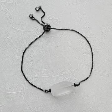 天然白水晶拉繩手鍊 可調整長度 金 銀 玫瑰金 黑