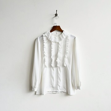 【蛋植物古著】千羽雪片荷葉刺繡古著襯衫