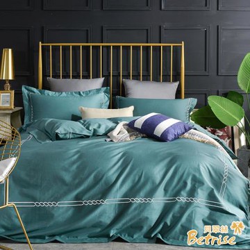 【Betrise】輕奢系列 頂級300織精梳長絨棉素色刺繡四件式被套床包組(雙人/加大 均一價)