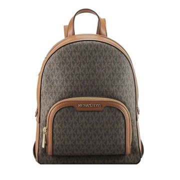 Michael Kors JAYCEE 滿版PVC LOGO、皮革雙層美型後背包(咖啡)