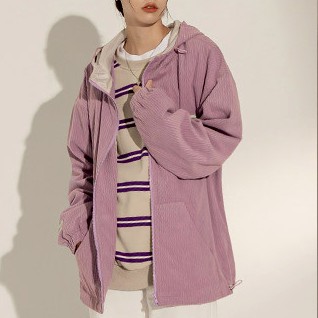 OB嚴選 男女共穿．袖口鬆緊貼標燈芯絨連帽外套 《EA3535》大尺碼/現貨/女裝