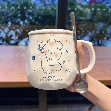馬克杯帶蓋帶勺子陶瓷可愛水杯萌杯子女學生韓版杯家用早餐咖啡【倪醬小鋪】