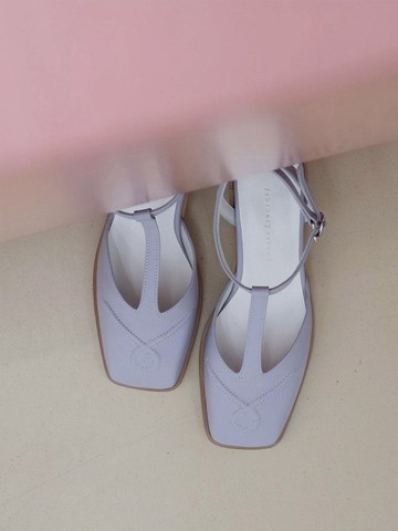 Square Stitch T-strap Heels Lilac