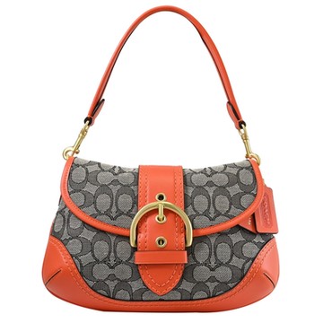 COACH SOHO 經典C LOGO緹花撞色拼接手提肩背包/腋下包(橘邊)