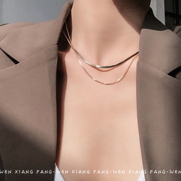 雙層蛇骨項鏈女夏輕奢小眾設計感百搭鎖骨鏈ins嘻哈復古頸鏈配飾