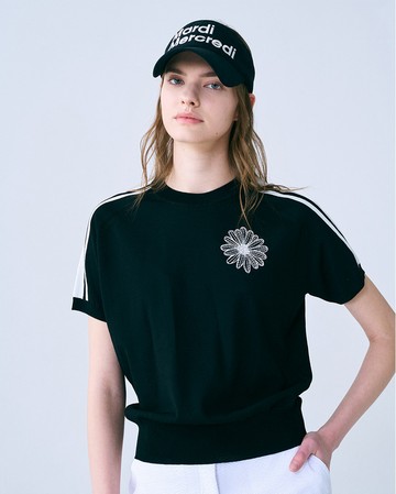 MARDI MERCREDI 印花短TEE 黑色 經典小雛菊 高爾夫系列 白花 STRIPE SLEEVE KNIT TOP HALF SLEEVE