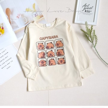 人氣卡通九宮格卡皮巴拉薄棉長袖上衣 秋冬童裝 男童上衣 男童長袖 男童棉T 長袖上衣 秋冬上衣