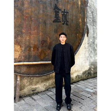 SANBAI 叁佰新中式國風唐裝襯衫男裝春季黑色訂婚外套長袖上衣