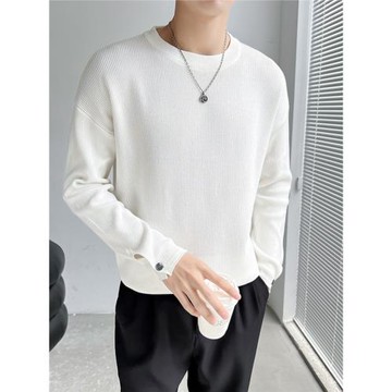 袖口開叉毛衣男冬季高級感設計師款網紅毛線衣長袖白色針織打底衫