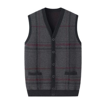 秋冬新款純山羊絨衫男V領加厚保暖背心毛衣商務休閑針織開衫馬甲