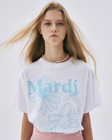 MARDI MERCREDI 三花印花短TEE 白色 經典小雛菊 天空藍花 TSHIRT TRIPLE FLOWER