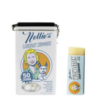 【Nellie s】100% 天然植物性成份超強去漬棒(76.5g)+復古鐵盒洗衣粉(膠囊_700g)各1組
