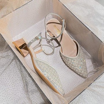 粗跟中跟包頭涼鞋女2024年新款夏季時尚小香風涼拖大碼女鞋41-43