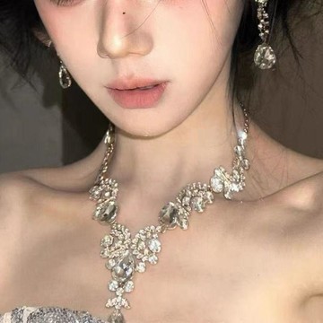 簡約耳環🌈韓式新娘銀色項鍊耳環套裝女婚慶禮服搭配首飾高級感舞會禮服配飾抗氧化 防過敏 鈦鋼 耳釘 耳環 耳飾 耳針 女