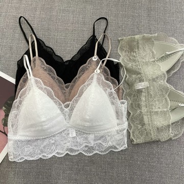 古妃60306法式蕾絲美背超薄三角杯內衣女夏性感鏤空聚攏吊帶抹胸