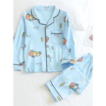 兒童春秋純棉卡通睡衣套裝男童棉毛家居服女童全棉印花寶寶居家服