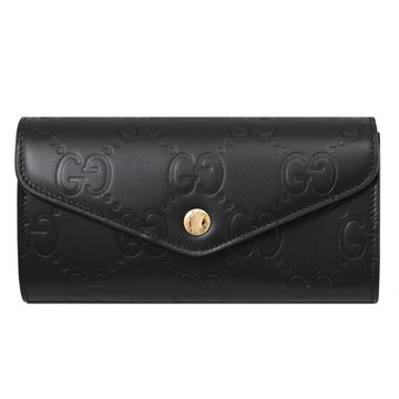 GUCCI Continental 壓紋GG LOGO信封扣式長夾(黑)