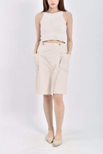 (L) xuxuwaer高腰質感鬆緊腰杏色褲裙