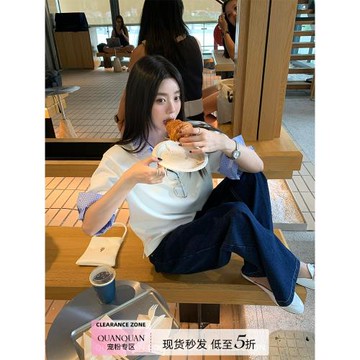 【現貨】圈圈cookymiu系學院風撞色假兩件polo襯衣設計感寬松上衣