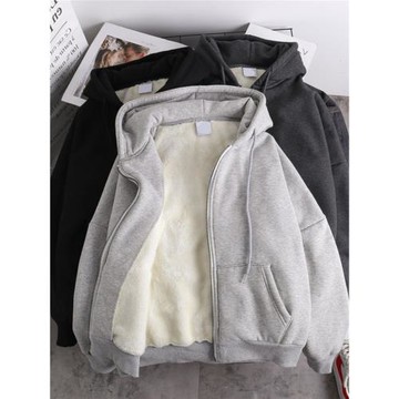 外套女秋冬2025年新款寬松韓版加絨加厚連帽百搭開衫拉鏈衛衣早秋