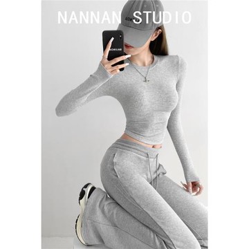 舒服到不想脫！歐美風修身純色內搭打底衫女春秋辣妹短款針織上衣