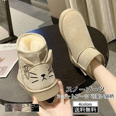 snow スノーブーツ20年秋冬新作ショートブーツレディース裏起毛シューズ暖かい防寒歩きやすい可愛い猫柄きれいめ秋冬物