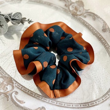 滾邊布藝大腸圈/ 復古綠色焦糖髮圈 大腸髮圈 圓點點髮飾頭飾禮物