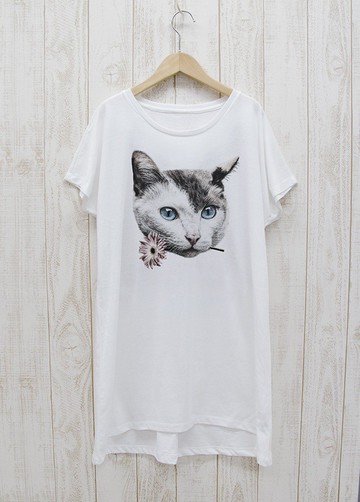 ronronCAT One Piece Tee Here you go白/ R028-O-WH