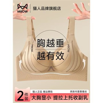 貓人內衣聚攏上托防下垂無痕粉底液文胸收副乳大胸顯小調整型胸罩