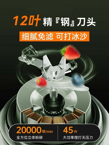 榨汁機小型便攜式家用2024新款12葉刀電動水果炸汁榨汁杯322E