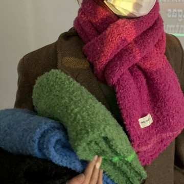 FUXI 軟綿綿泰迪絨圍巾女 圍脖 針織圍巾 保暖圍巾 糖果色時尚圍巾 簡約素色韓版圍脖 女生護頸圍巾