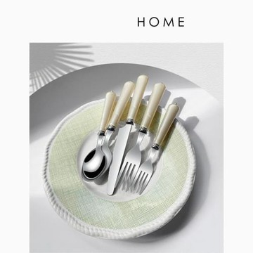 西班牙Home不銹鋼米色餐叉餐刀餐匙甜品匙餐具套裝4件48220311733