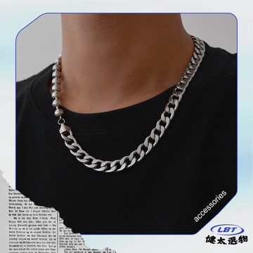 質感爆表⚡️古巴鍊拚圓珠項鍊 拼接設計 男生手鍊同款風格 潮流必備 單穿即帥 鋼鈦材質 快速到貨 KENTA