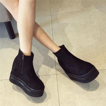 秋冬靴子女坡跟韓版冬天新品內增高短靴時尚超高跟厚底絨面馬丁靴