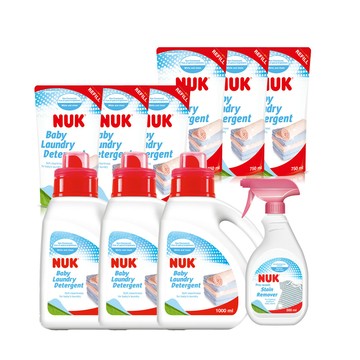 NUK 嬰兒洗衣精去漬超值組(嬰兒衣物洗衣精1000ml-3入+洗衣精750ml-6入+嬰兒衣物去漬劑500ml-1入)