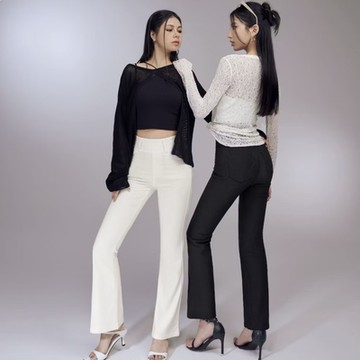 視覺細-5KG．彈力高腰塑型喇叭小黑褲-OB大尺碼