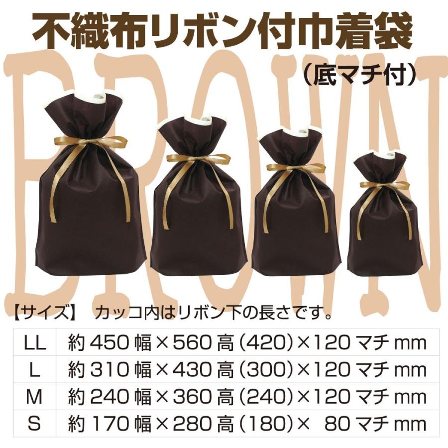 （お徳用）不織布リボン付巾着袋（底マチ付）ミントS 　170幅×280高（180）100枚入