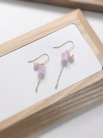 紫鋰輝、珍珠 14kgf耳環