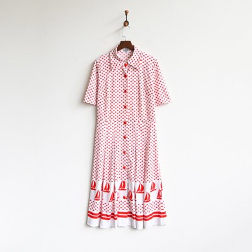 【蛋植物古著】艷陽風帆印花短袖古著洋裝