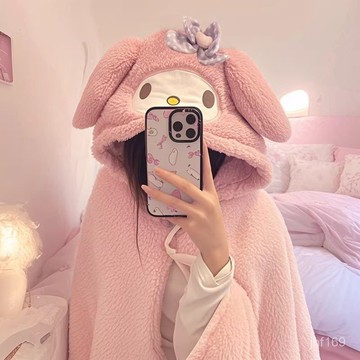 💕臺灣出貨💕ins風少女心可愛美樂蒂連帽披肩毯子秋冬保暖蓋毯鬥篷空調毯新款 GLKZ