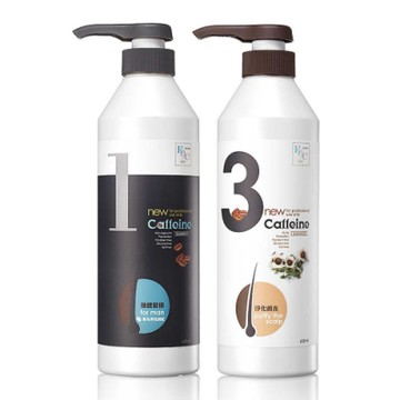 E2C美肌殿堂 咖啡因深層清潔x強健髮根洗髮組(1號+3號洗600mlx各1)