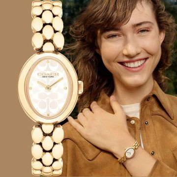 COACH Sammy CC Logo 橢圓形女錶 七夕寵愛季 送禮推薦-白x金/22mm CO14504417