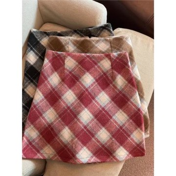 毛呢格子半身裙女秋冬新款高腰百搭復古a字包臀裙小個子顯瘦短裙