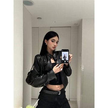 milu袖口拉鏈式修身皮衣外套機車