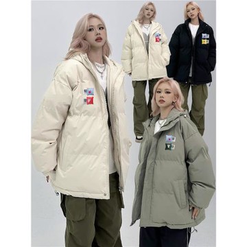 美式羽絨立領連帽棉服男女款2024年新款冬季夾棉棉衣加厚冬天外套