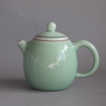 青瓷茶壺單壺小號功夫茶具泡茶壺描金過濾壺家用280毫升手抓把壺