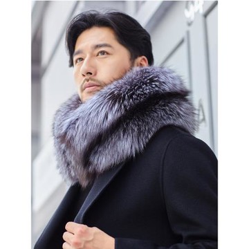 賓雅圖 冬季男士皮草圍巾 狐貍毛整皮雙面保暖大圍脖 裘皮大脖套